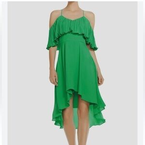 Halston Heritage Women's Green Ruffle Cold-Shoulder High-Low Dress Size 4